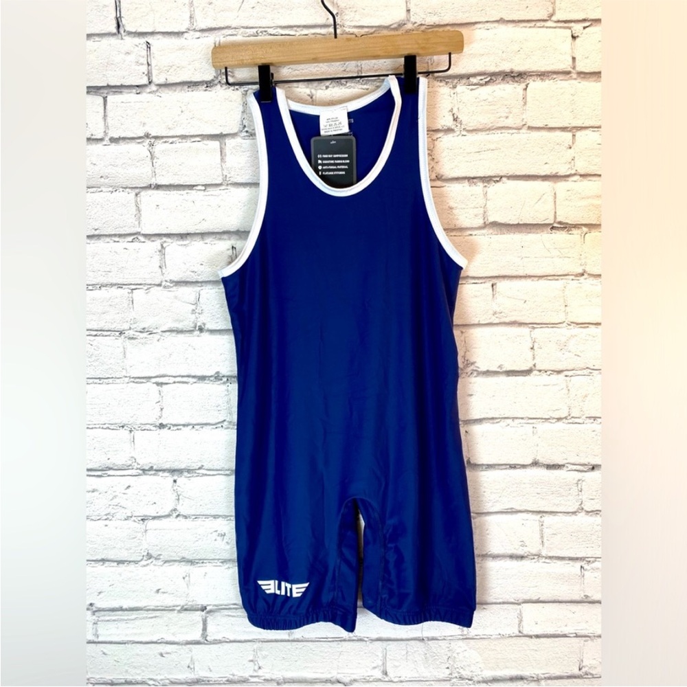 Elite Sports Standard Singlet Wrestling Mens Large Blue NWT Stretch Knit